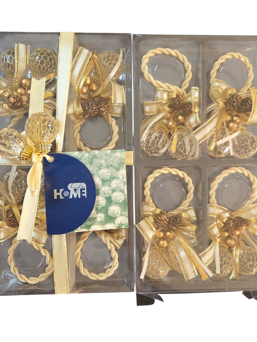 H@ME Gold Holiday Napkin Rings - Set of Decorative Holders 8 In Total